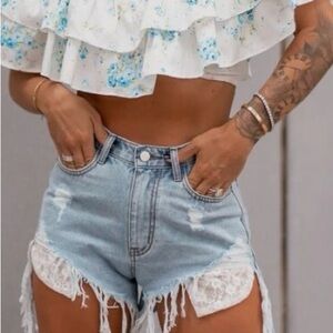 Frayed Hem Light Blue Denim Shorts